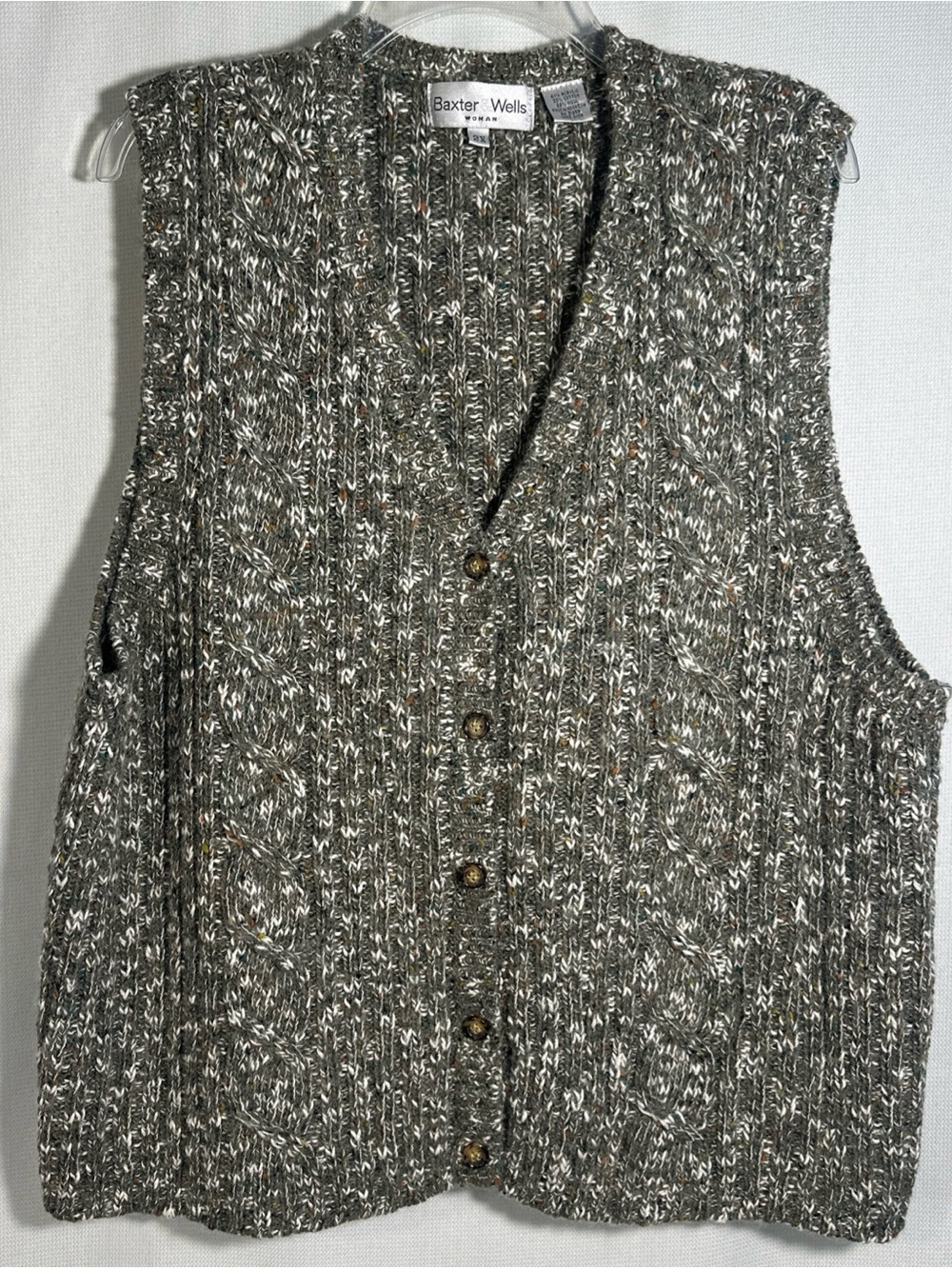 Baxter Wells Olive Cable-Knit V-Neck Sweater Vest
